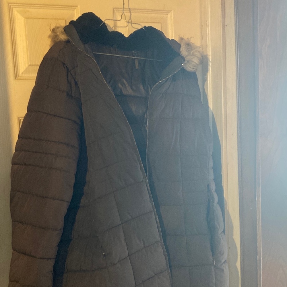 Calvin Klein Black Puffer Jacket with Faux Fur Hood